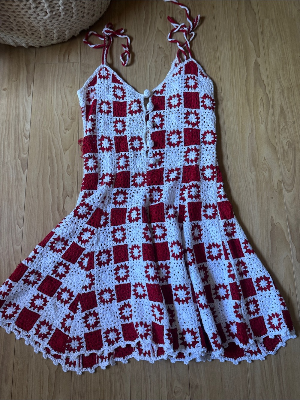 D&G Red and White Crochet Mini Dress